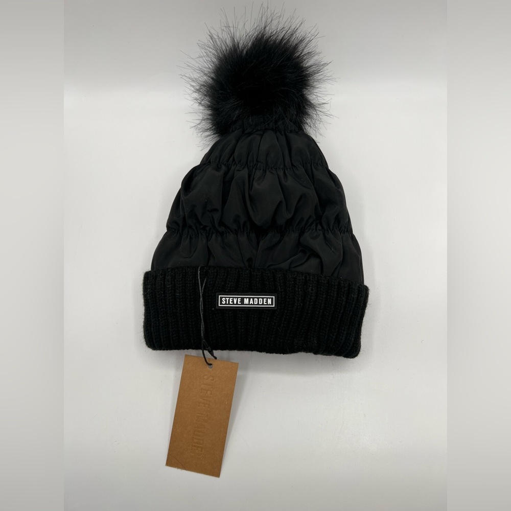 New Steve Madden Black Winter Black Pom Hat